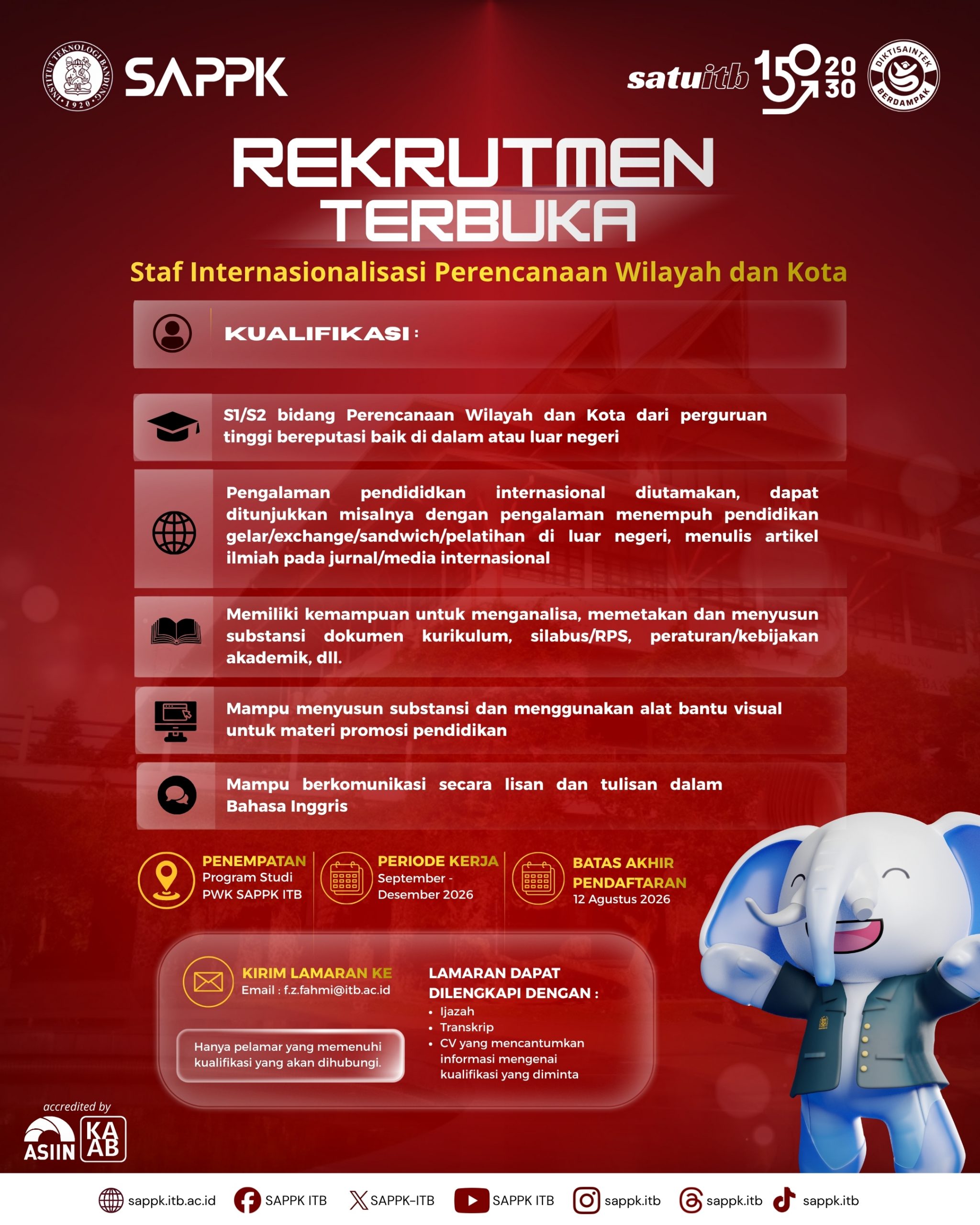 REKRUTMEN TERBUKA STAF INTERNASIONALISASI PWK SAPPK ITB